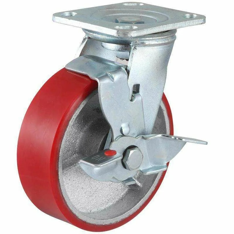 Колесо большегрузное полиуретановое поворотное с тормозом 125мм